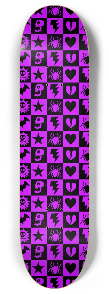 Purple Gothic Punk Checkers 8 Inch Skateboard Deck