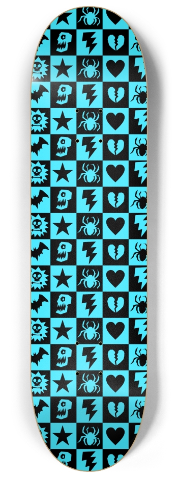 Blue Gothic Punk Checkers 8-1/4 Skateboard Deck