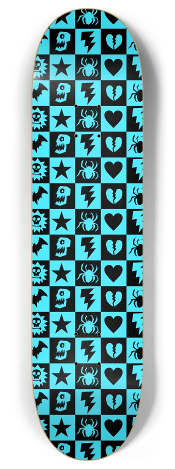 Blue Gothic Punk Checkers 8 Inch Skateboard Deck