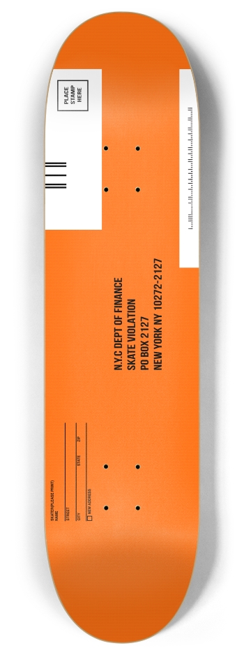 NYC ticket envelope 8 Inch Skateboard Deck