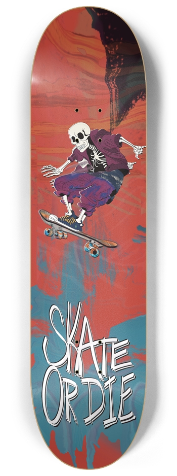 Skate or Die Skeleton 8-1/4 Skateboard Deck