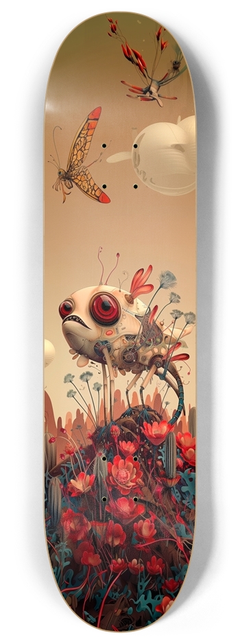 Robot Fish Flowers 8 Inch Skateboard Deck