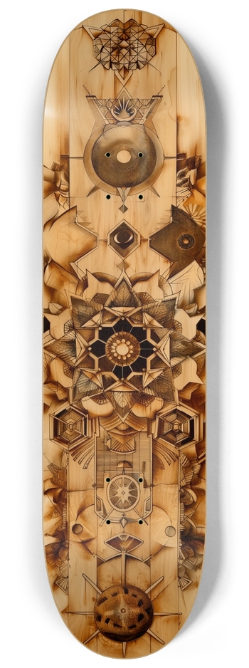 Geometric pyrography 8-1/4 Skateboard Deck
