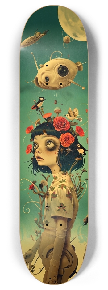 Bloomy cyborg girl illustration 8 Inch Skateboard Deck