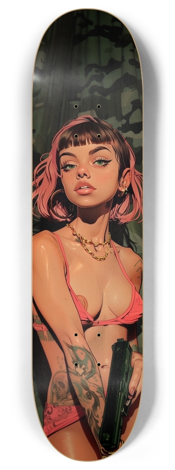 Bikini gun girl 8 Inch Skateboard Deck