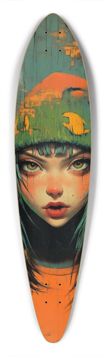 Used painting girl portrait Pintail Longboard
