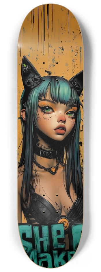 Blue cat girl 8-1/4 Skateboard Deck