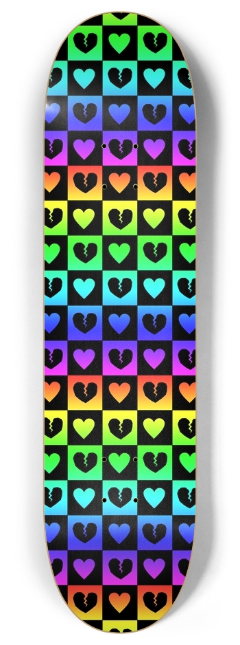 Rainbow Pride Love Heart Checkers 8 Inch Skateboard Deck