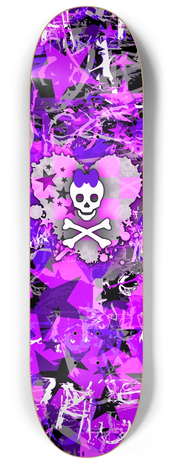 Purple Princess Heart Skull 8-1/4 Skateboard Deck