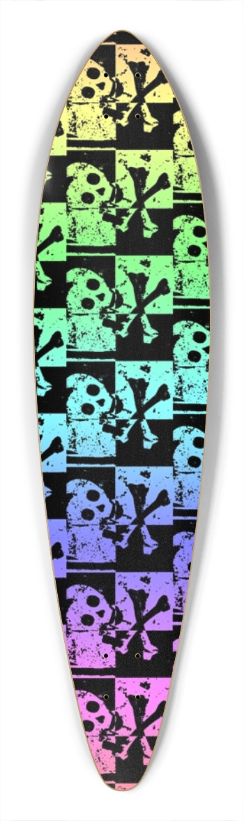 Rainbow Skull Checkers Pintail Longboard