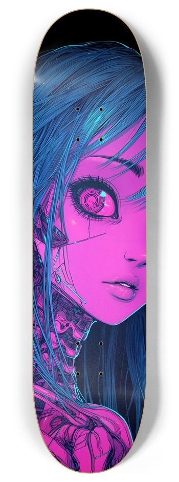 Cyberpunk pink Skull Girl 8 Inch Skateboard Deck