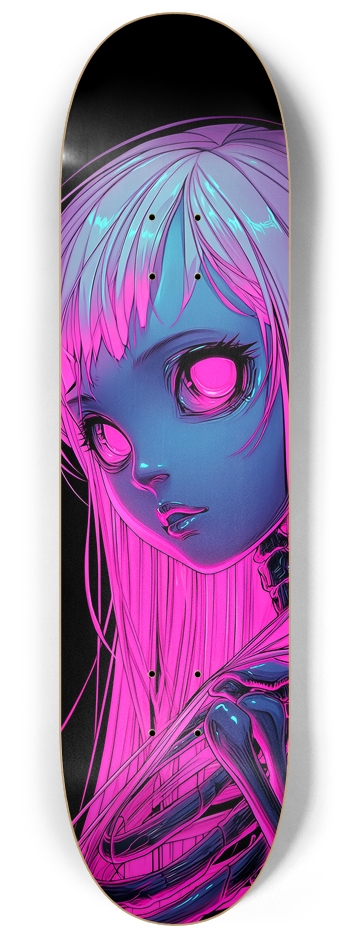 Cyberpunk pink Skull Doll 8-1/4 Skateboard Deck