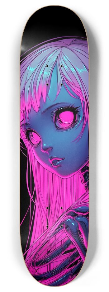 Cyberpunk pink Skull Doll 8 Inch Skateboard Deck