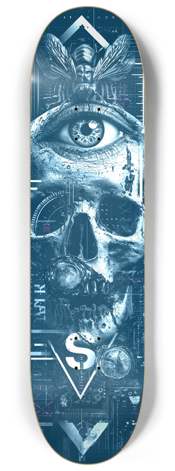 Blue Metal Skull 8-1/4 Skateboard Deck