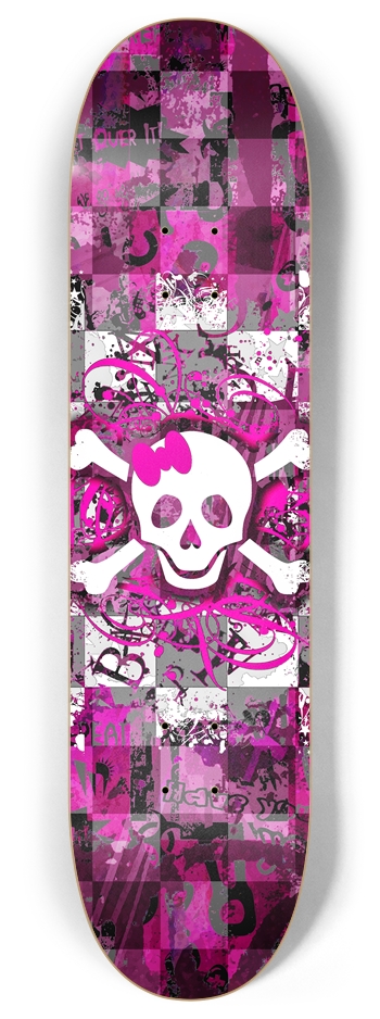 Pink Girly Skull & Crossbones 8 Inch Skateboard Deck