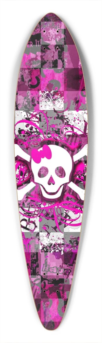 Pink Girly Skull & Crossbones Pintail Longboard