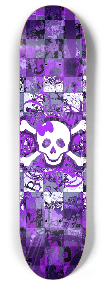 Purple Girly Skull & Crossbones 8 Inch Skateboard Deck