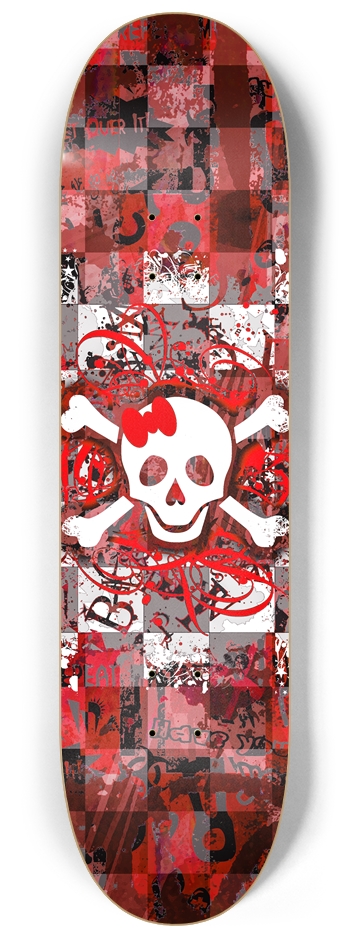 Red Girly Skull & Crossbones 8-1/4 Skateboard Deck