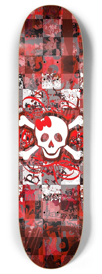 Red Girly Skull & Crossbones 8 Inch Skateboard Deck
