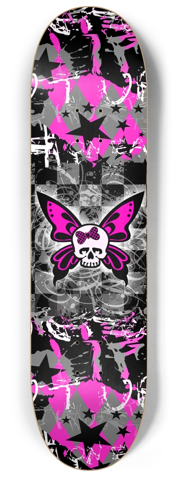Pink Skull Butterfly Graffiti 8-1/4 Skateboard Deck