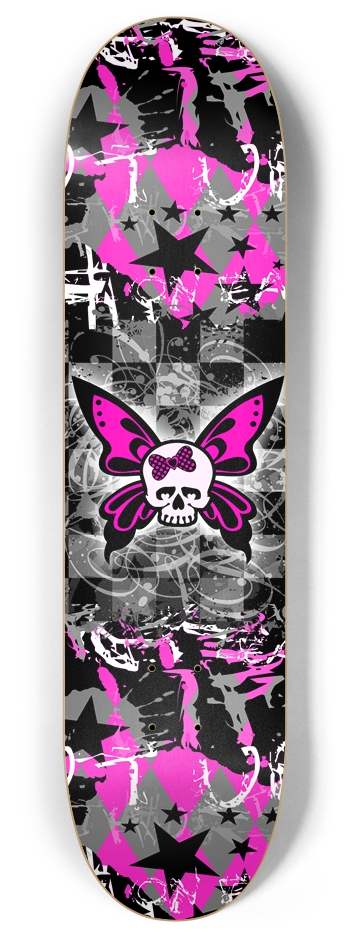 Pink Skull Butterfly Graffiti 8 Inch Skateboard Deck