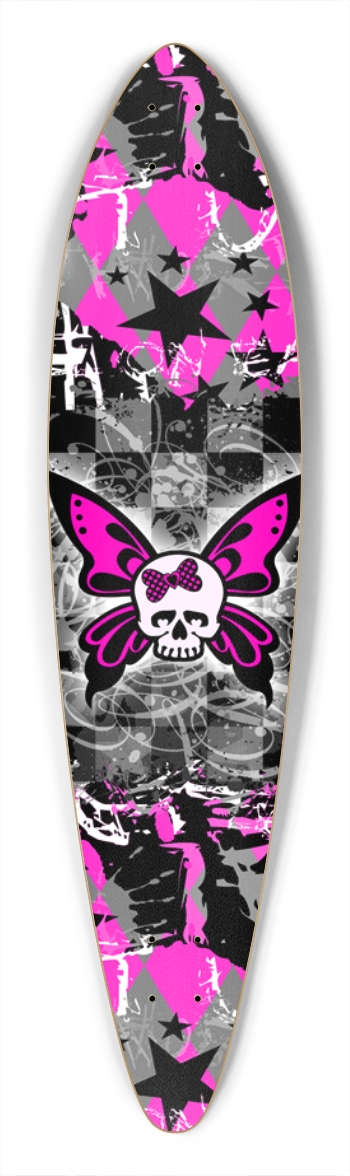 Pink Skull Butterfly Graffiti Pintail Longboard