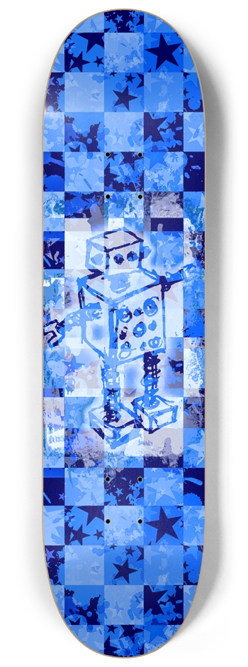 Blue Star Checkers Robot 8-1/4 Skateboard Deck