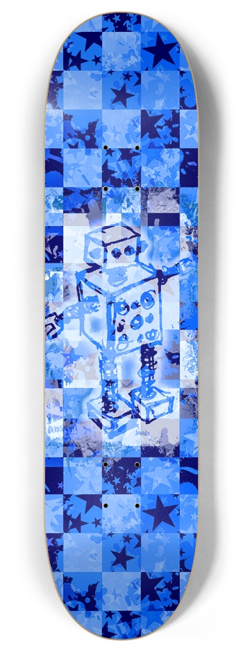 Blue Star Checkers Robot 8 Inch Skateboard Deck
