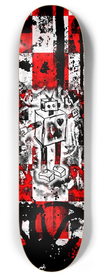 Red Checker Robot Graffiti 8 Inch Skateboard Deck