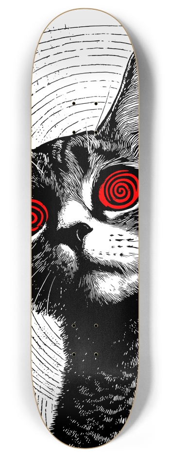 (White is transparent) Hypno Cat 8 Inch Skateboard Deck