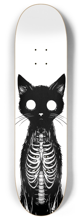 (White is wood deck) Skull Cat 8 Inch Skateboard Deck