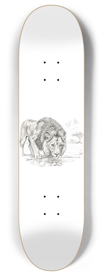 Lion Drinking Sketch 8 Inch Skateboard Deck