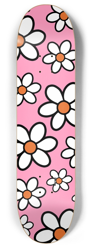 Retro Daisies Pink 8 Inch Skateboard Deck
